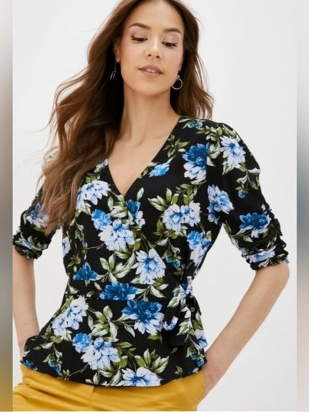 Banana Republic ECOVERO Black Floral Wrap Blouse